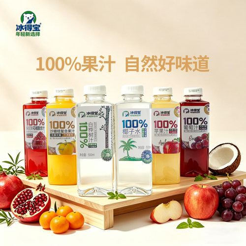 冰得宝100%果汁饮料500ml多口味