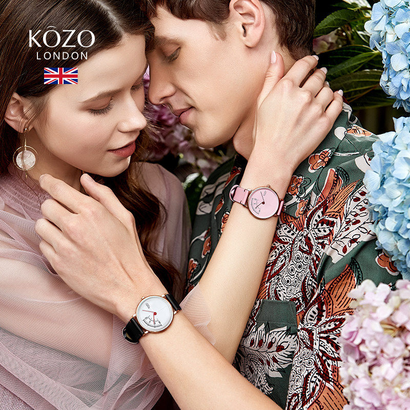 KOZO手表情侣表真皮简约气质石英表男正品腕表中性款女表正品名牌