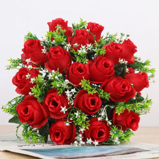 新款18朵红色玫瑰多头玫瑰花客厅装饰家居结婚手捧花新款仿真绢花