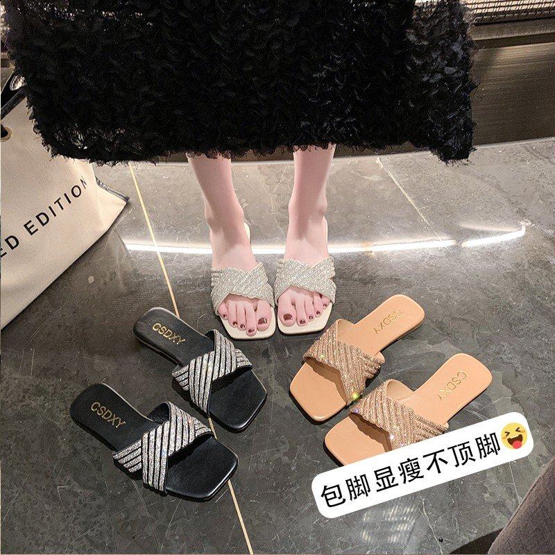2025夏季新款小香风平底拖鞋女外穿春季大牌仙女百搭珍珠沙滩凉拖,女鞋,一字拖,淘宝优惠券,粉丝福利购,淘宝优惠卷