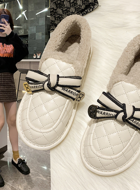 一脚蹬sfas豆豆鞋女冬加绒外穿小香风2025新款时尚冬季百搭毛毛鞋