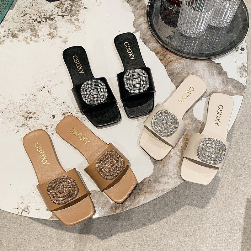 小香风网红外穿平底凉拖鞋女夏季2023新款百搭韩版水钻大码一字拖,女鞋,一字拖,淘宝优惠券,粉丝福利购,淘宝优惠卷