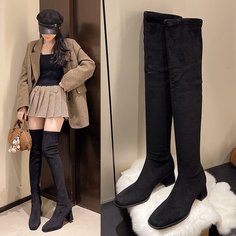 英伦风显瘦靴粗跟过膝长靴