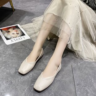 瓢鞋女款夏季奶奶鞋平底温柔适合配裙子的浅口鞋子舒适搭配旗袍穿