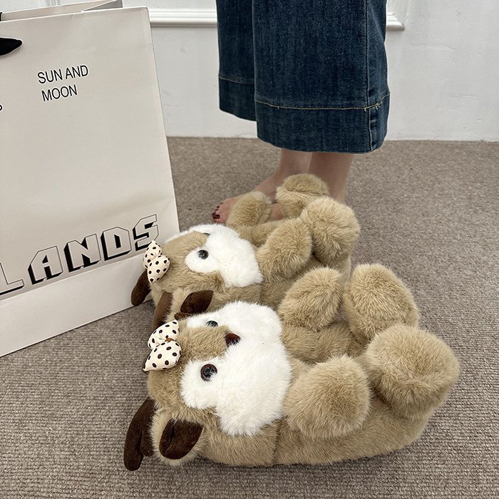 可爱卡通小鹿蝴蝶结毛毛鞋