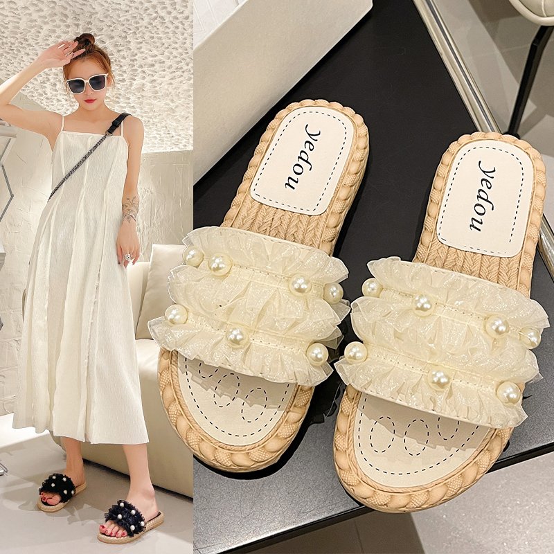 2024平底一字拖珍珠罗马沙滩拖