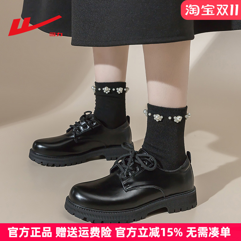 回力软底黑色英伦风乐福小皮鞋女