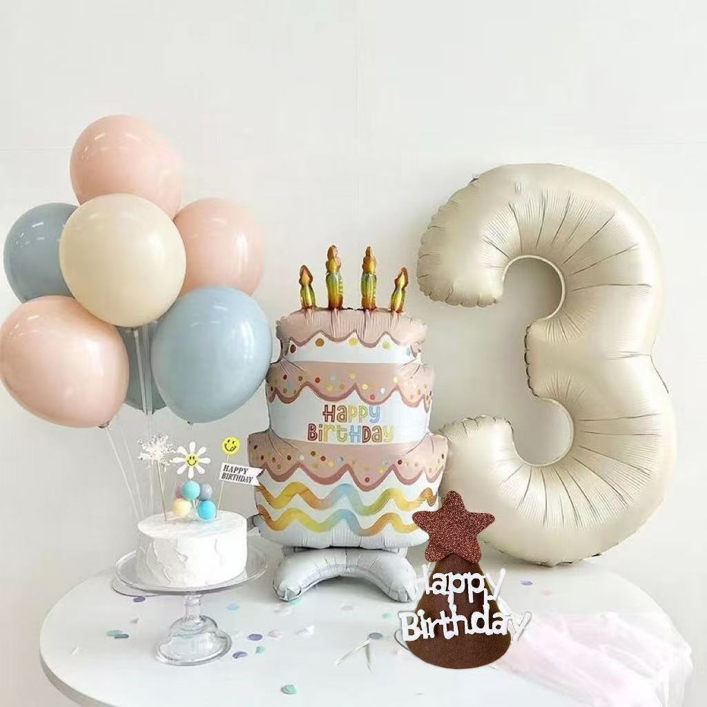 ins奶油色系桌飘站立蛋糕气球儿童宝宝周岁生日布置场景装饰摆件