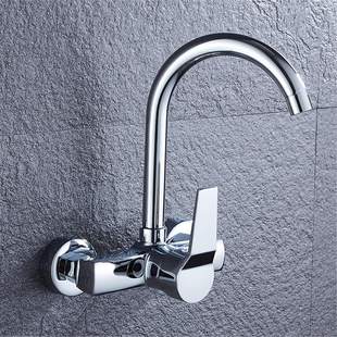 全铜主体双把混水阀厨房洗菜盆洗衣池入墙式双孔冷热水龙头冷热阀