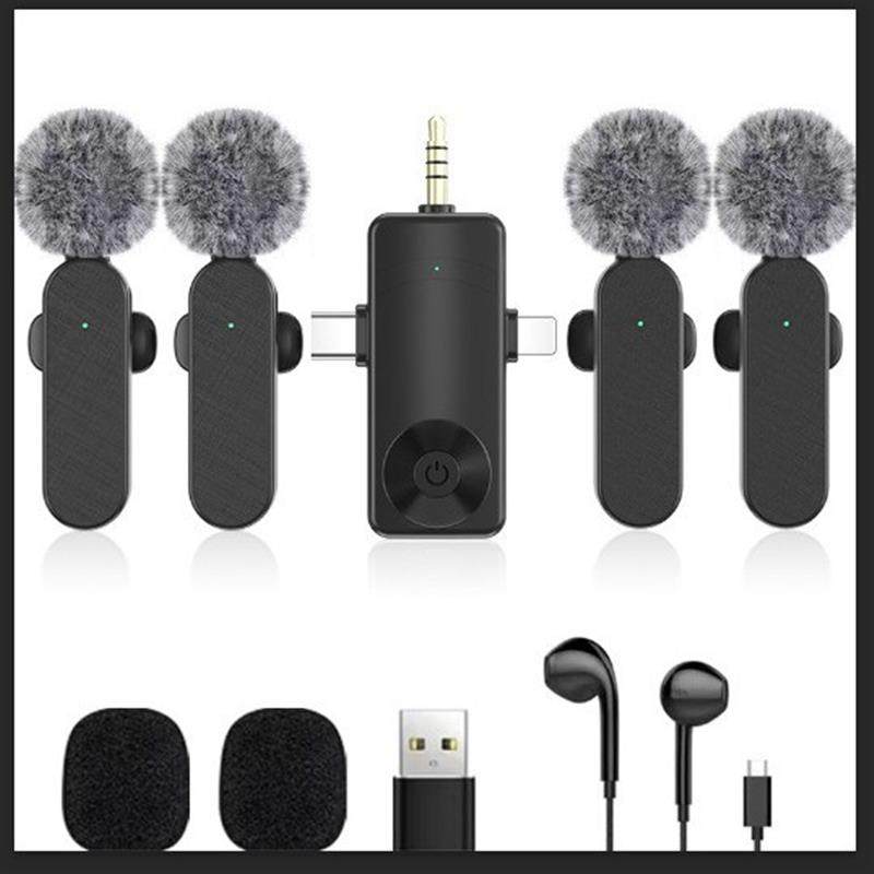 一拖四三合一无线麦克风领夹式收音麦器直主播录音降噪麦手机话筒