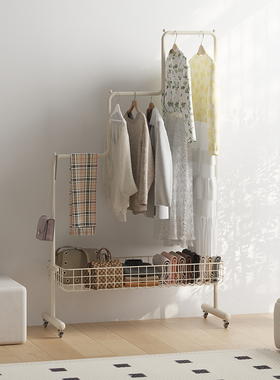 顾得奶油风可移动落地式卧室家用简易玄关衣服挂衣架多功能衣帽架