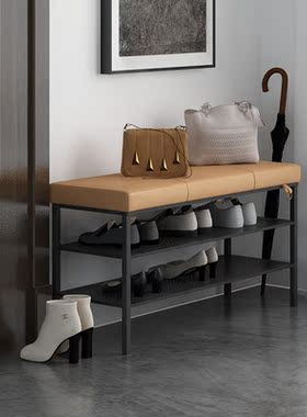 北欧铁艺换鞋凳门口长条凳玄关穿鞋凳轻奢进门收纳鞋架简约床尾凳