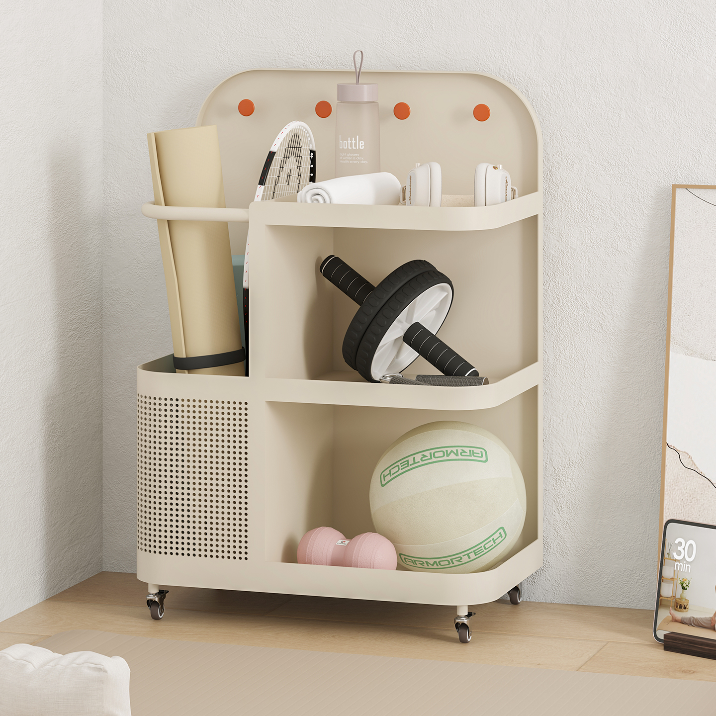 顾得家具可移动奶油灰收纳架