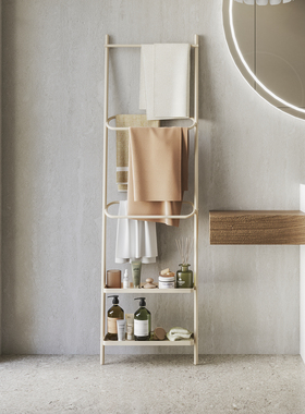 顾得家具免打孔落地毛巾架浴缸浴室靠墙梯子置物架不占地浴巾架子