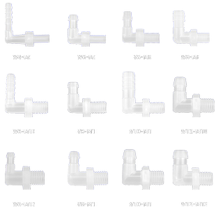 以赛塑料公制弯头螺纹宝塔接头软管接头PP直角二通软管胶管接头