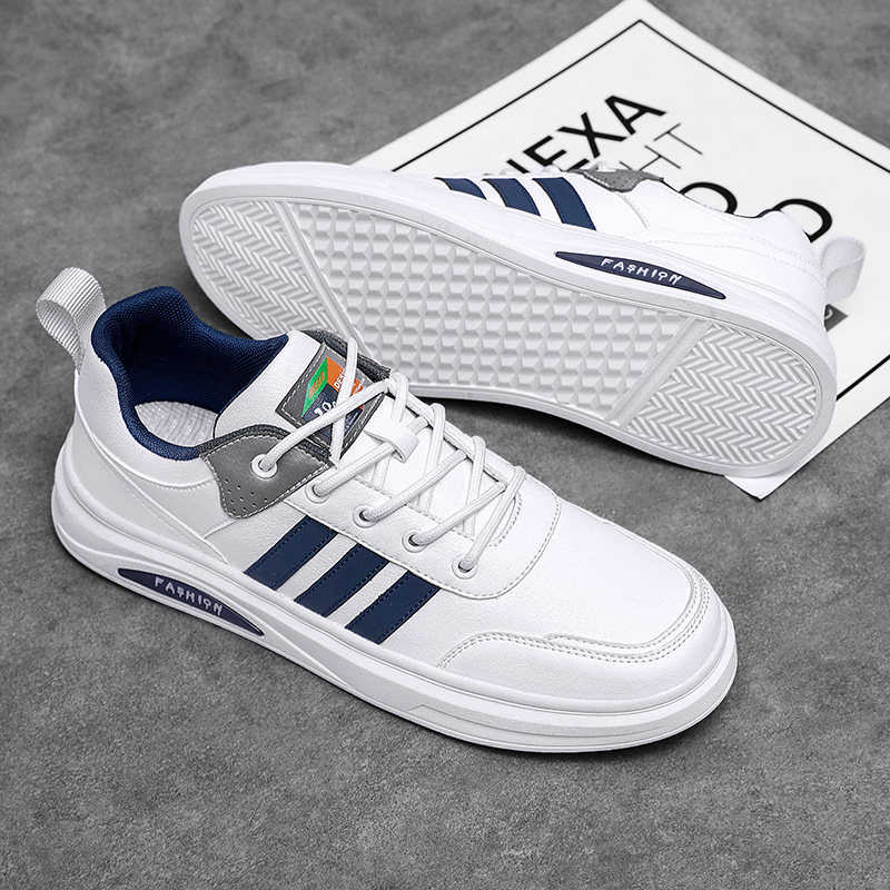 男鞋秋季小白鞋休闲平底鞋子男白鞋韩版潮流三条杠青少年运动板鞋