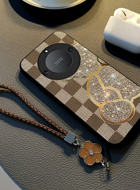 适用于荣耀x40手机壳新款x40i保护套布纹硅胶x30全包防摔x30i网红挂绳x20女款高级感x20se卡通熊简约潮牌超薄