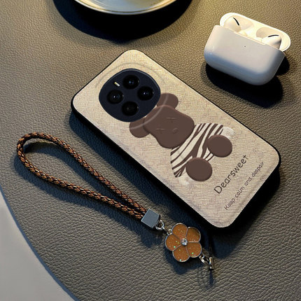 适用于荣耀magic7手机壳新款布纹magic6保护套HONOR卡通熊硅胶挂绳手链magic5全包防摔pro网红女款男高级感潮