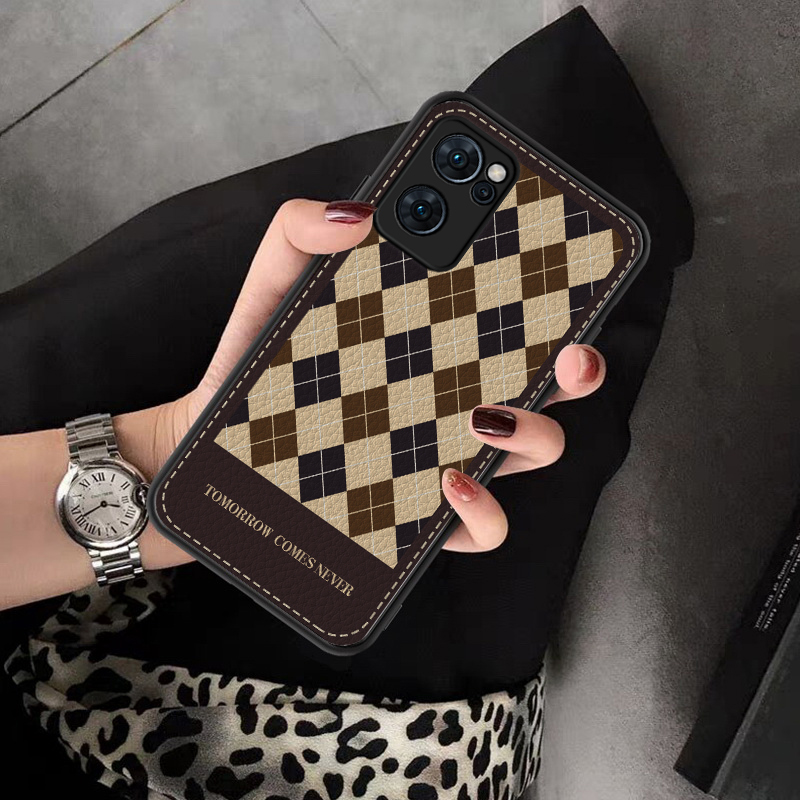 适用opporeno7皮纹硅胶简约全包