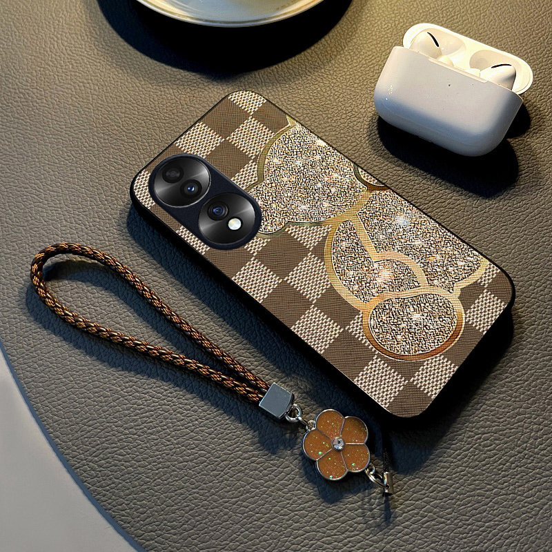 适用荣耀70布纹简约保护套挂绳