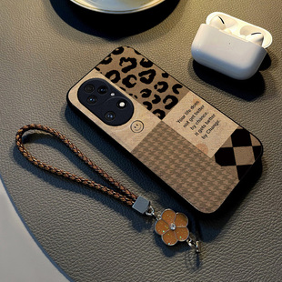 适用于华为p50手机壳新款 男高级感简约潮牌创意拼接外壳E 布纹p50pro保护套硅胶全包防摔p50e网红手腕挂绳女款