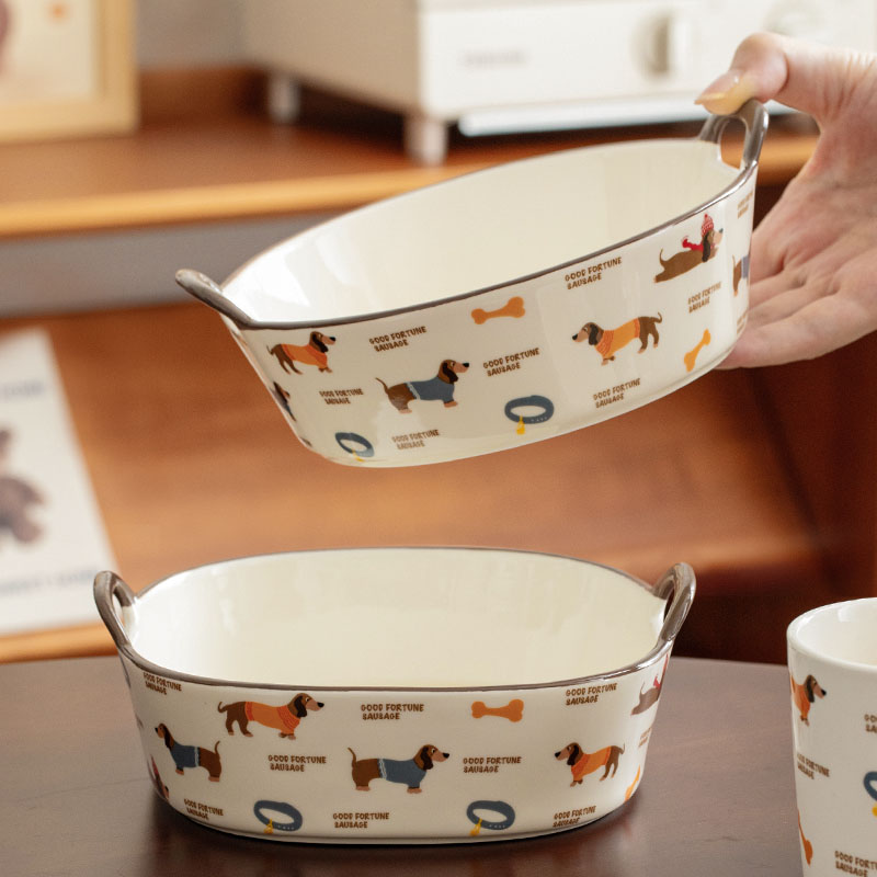 西比尔陶瓷烤盘双柄碗沙拉碗耐高温家用芝士焗饭烤盘微波炉烤箱