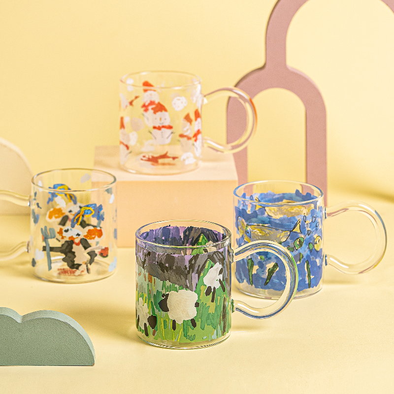 西比尔卡通玻璃杯高硼硅耐高温家用牛奶杯儿童杯喝水杯微波炉适用