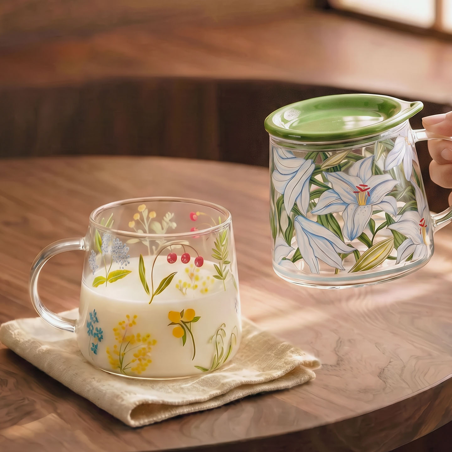 西比尔轻奢玻璃杯带盖家用耐高温茶杯牛奶杯大容量水杯子女高颜值