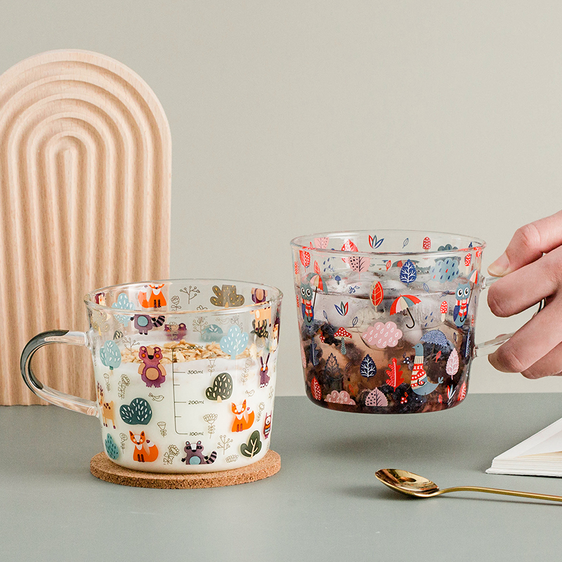 高颜值耐高温玻璃杯带刻度