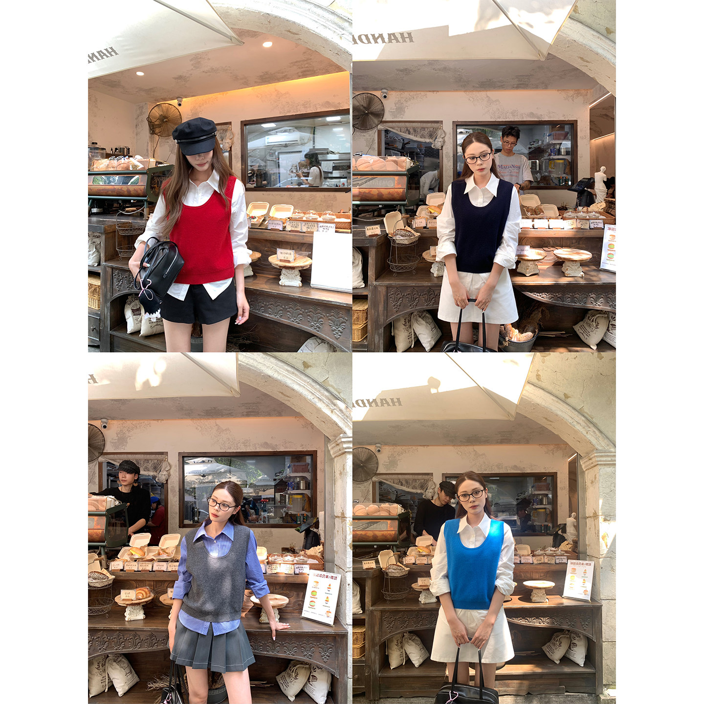 新品8折 米花家学院风针织马甲女韩版百搭纯色无袖背心叠穿马夹图片