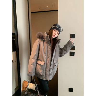 米花家90白鸭绒工装派克羽绒服