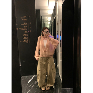 米花家 氛围感纯色V领毛衣针织衫女秋冬韩版宽松软糯显瘦套头上衣