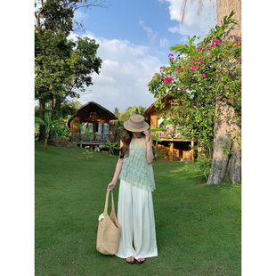 网纱背心 千层荷叶边斜肩上衣女春夏设计感无袖 米花家 风铃纸鸢