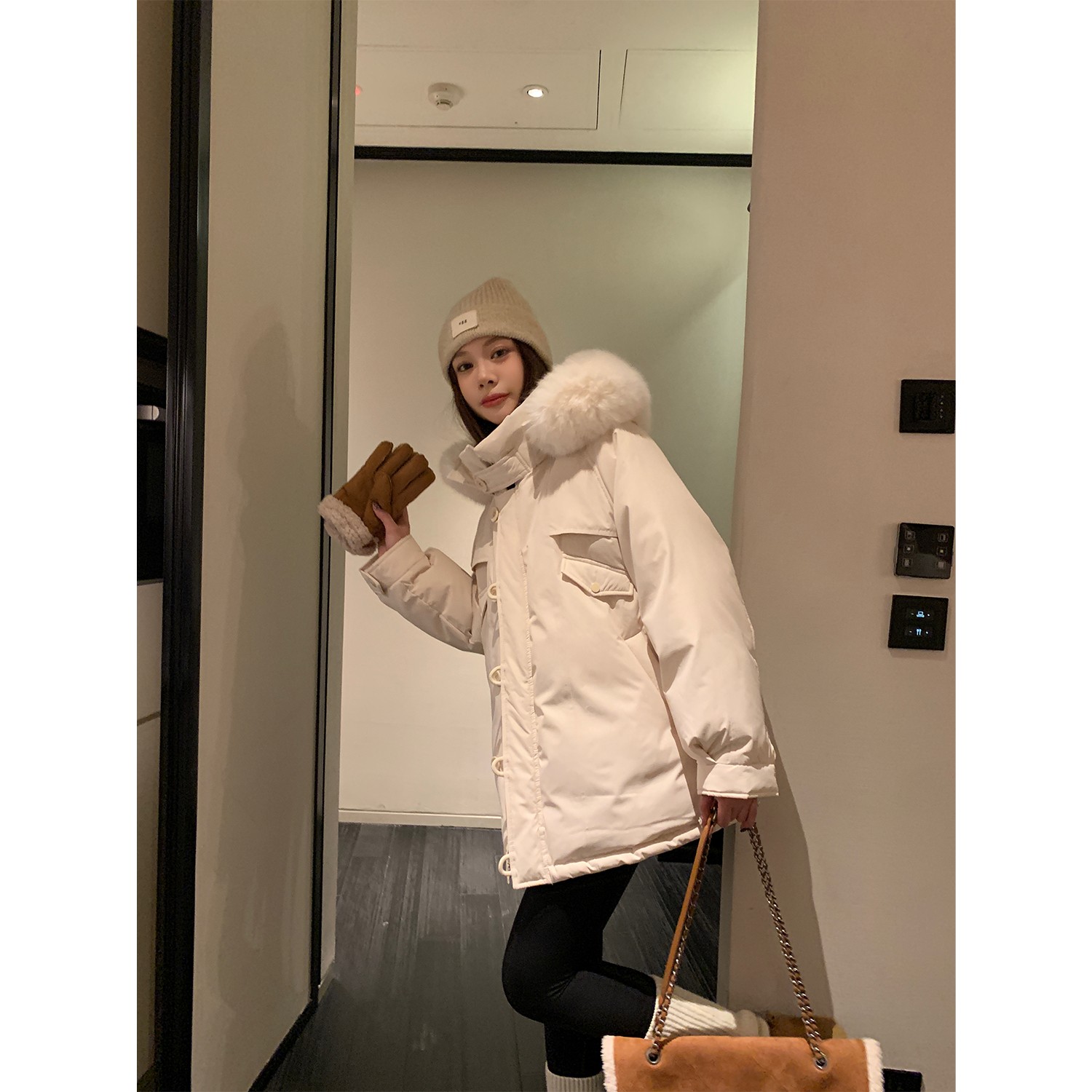 米花家【班尼雪顶】90白鸭绒羽绒服女冬季新款加厚毛领派克服外套