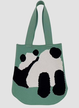 秋冬可爱熊猫搞怪ins单肩手提动物针织毛线编织购物包袋单肩包
