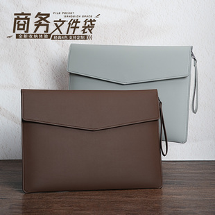防水收纳袋合同发票印logo 皮质文件袋定制印刷商务会议公文包校园学生考试文件夹双层大容量A4档案袋磁扣式