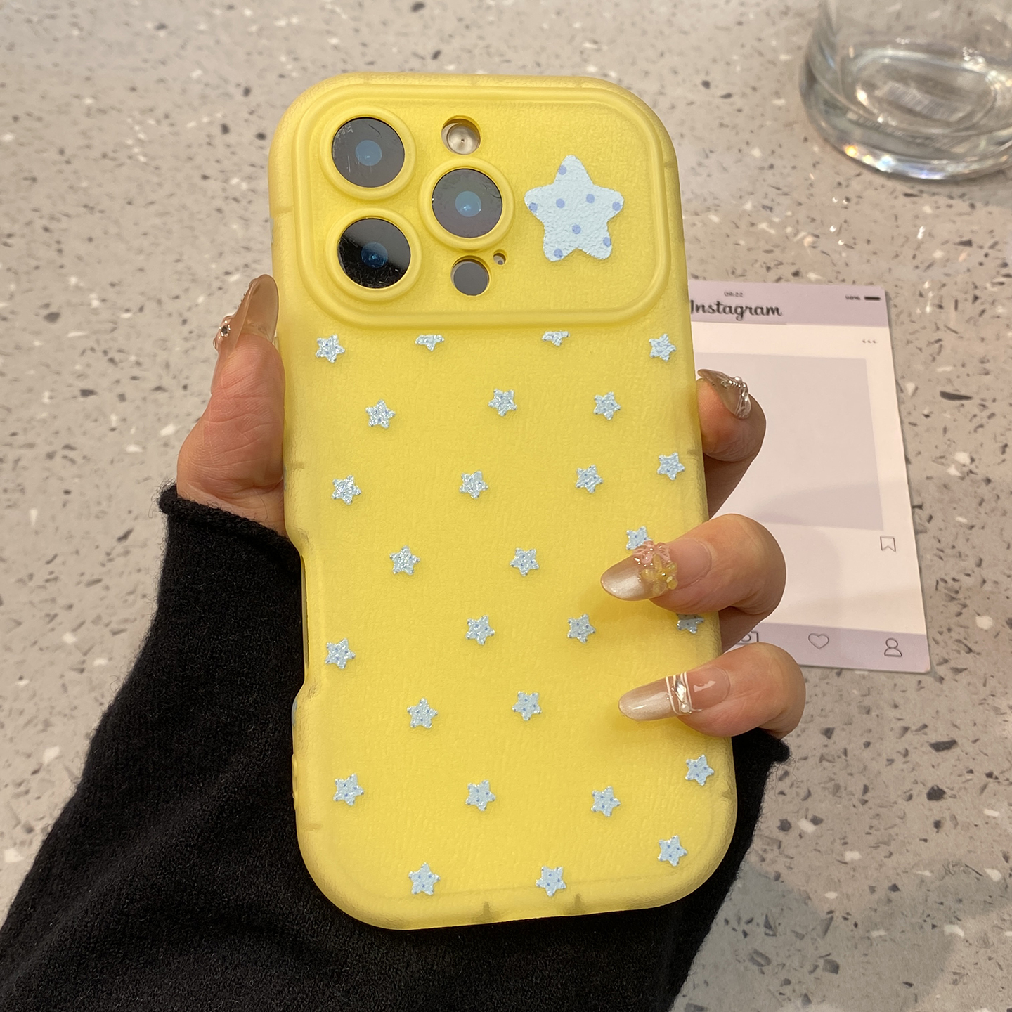 日韩小众黄底蓝星星适用于iphone16pro手机壳苹果16保护套14防摔13硅胶新款15promax全包max手机套网红不撞款