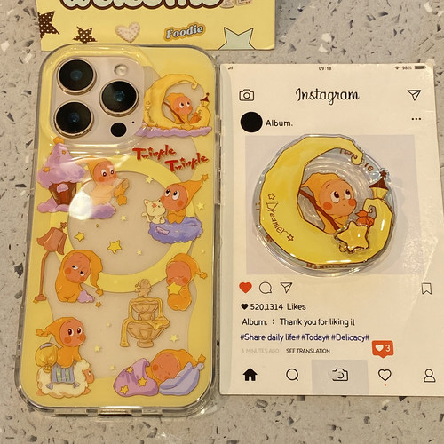 日韩可爱月亮船星星人适用于苹果16手机壳iphone15保护套14磁吸支架13新款17promax创意15pro不撞款max手机套