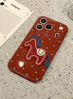 马年红色波点小马适用于苹果17promax手机壳iphone16保护套14超好看外壳13全包防摔新款15pro高级感max手机套
