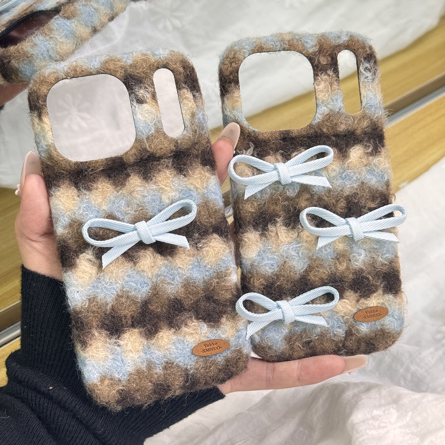 【每日新品】韩系条纹毛绒立体蝴蝶结适用于iphone17promax手机壳苹果16保护套14小众13新款15pro女max手机套