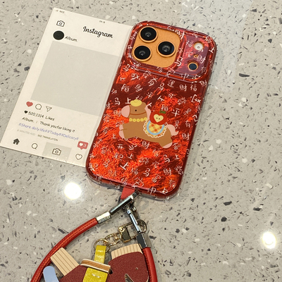 新年款文字發福小马适用于苹果17promax手机壳iphone14保护套13新款16带挂绳15pro新中式max喜庆马年手机套女