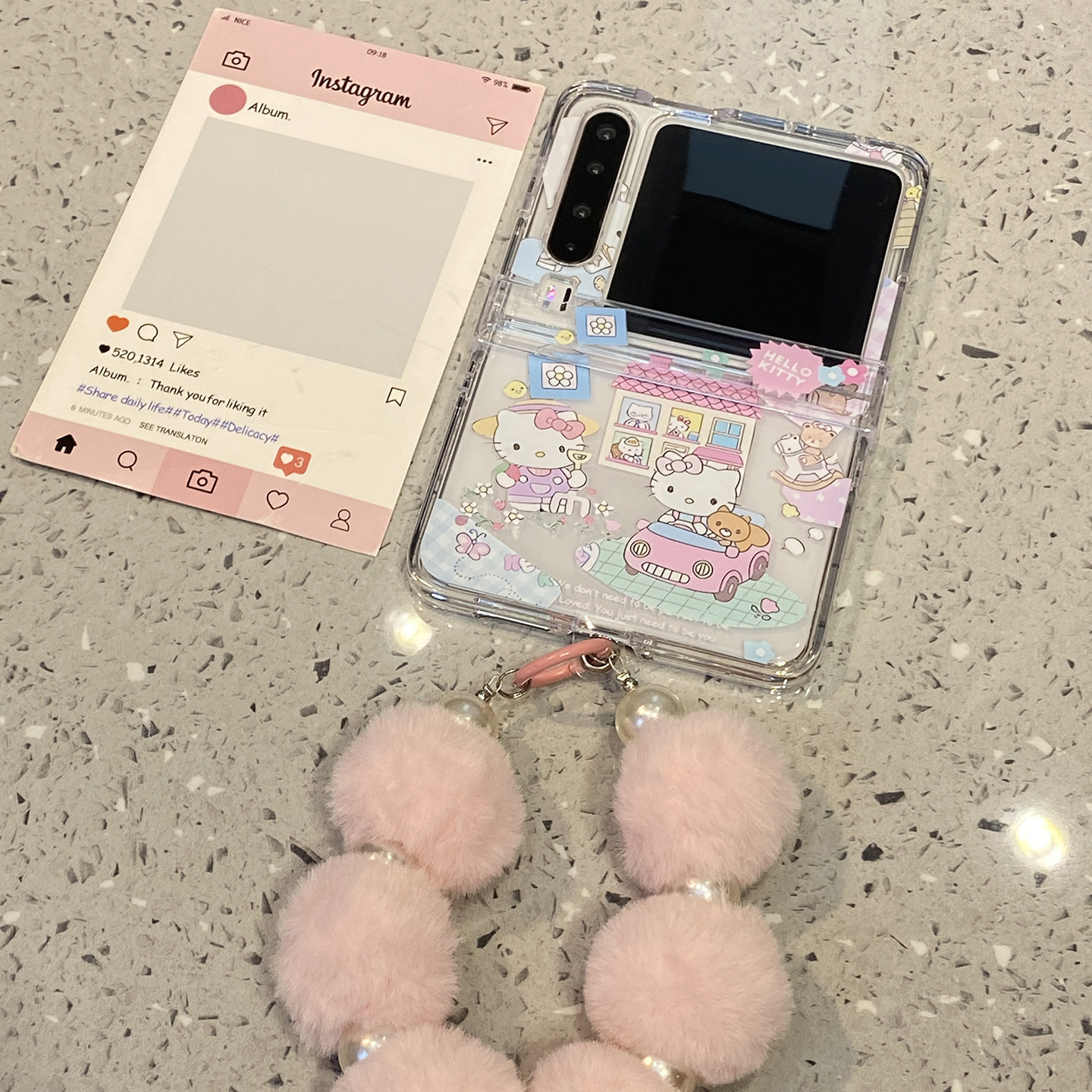 粉色小屋子Kitty猫适用华为purax手机壳Pocket2中轴防摔pura透明x折叠屏s三星zflip7典藏版6女5高级感保护套