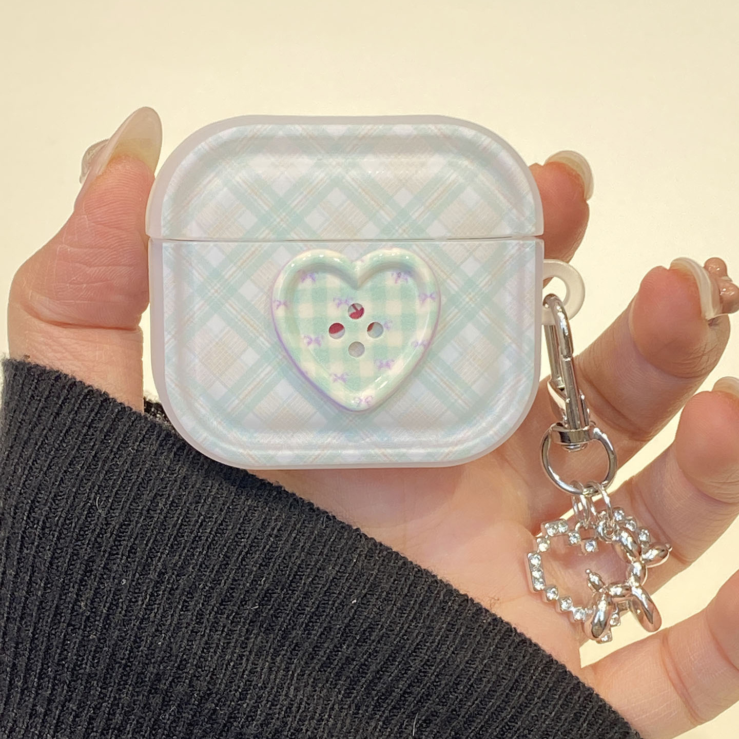 【每日新品】韩系绿格纹爱心纽扣适用airpodspro2保护套4代airpods3耳机套二代苹果airpodspro3无线蓝牙外壳