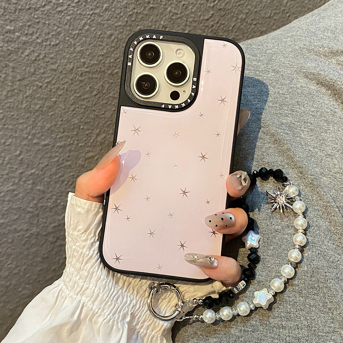 韩系ins简约粉底星星适用于苹果15手机壳iphone16保护套14带手链13防摔新款15promax高级感16pro女max手机套p