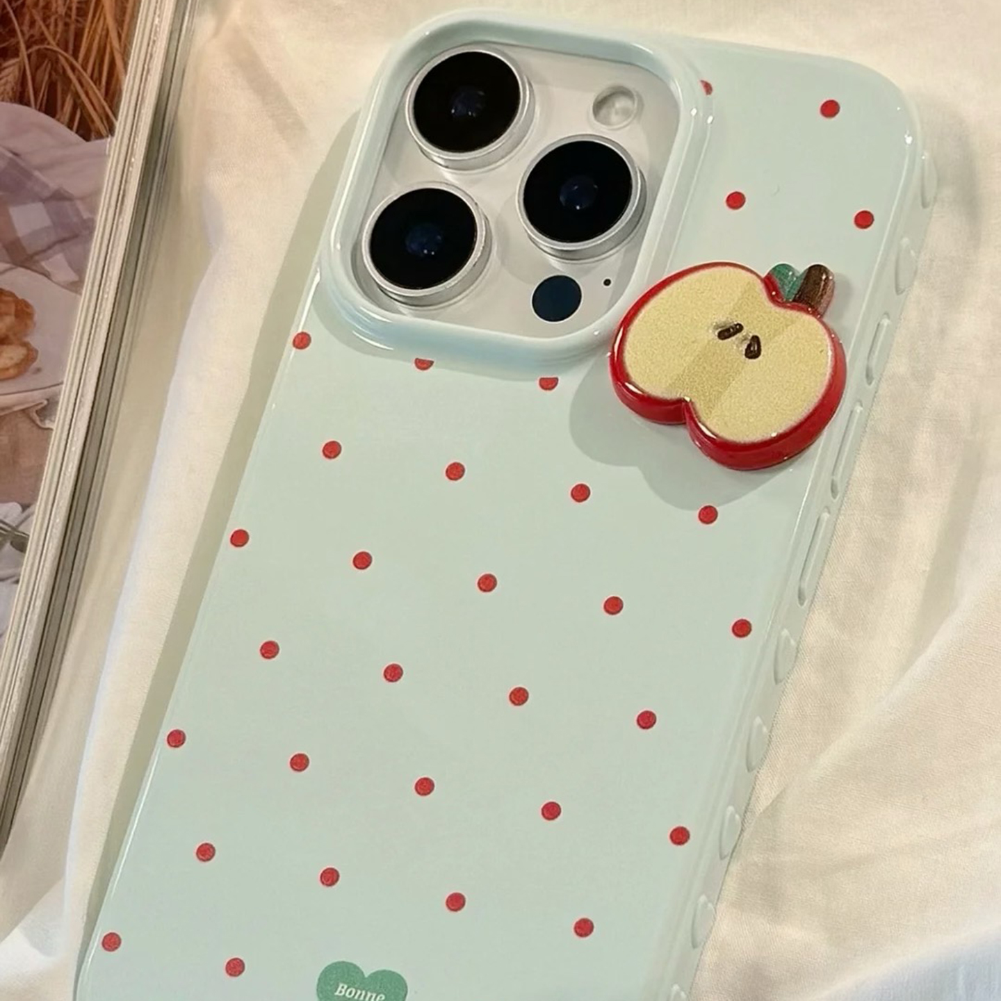ins小清新波点立体红苹果适用于iphone16手机壳苹果15保护套14全包13新款17promax硅胶16pro软max手机套创意