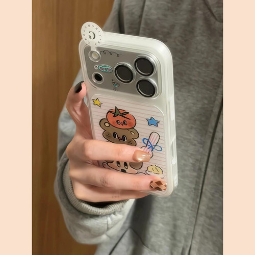 可爱卡通粉条纹涂鸦卡通适用于苹果17promax手机壳iphone16pro保护套15新款17pm独特max巨好看i超好看高级感