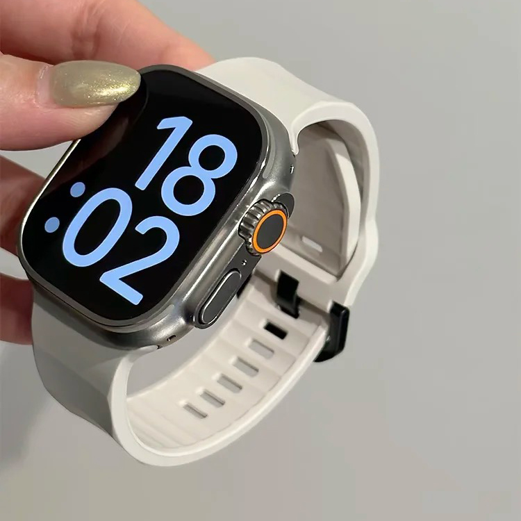 新款波浪硅胶iwatchS10运动表带适用于苹果applewatch8透气7运动6代SE情侣9高级感ultra2潮牌9男女手表带简约