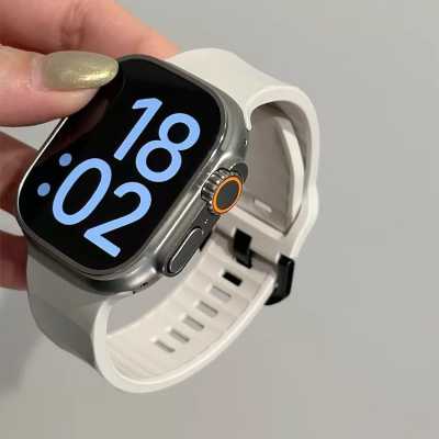 新款波浪硅胶iwatchS10运动表带适用于苹果applewatch8透气7运动6代SE情侣9高级感ultra2潮牌9男女手表带简约