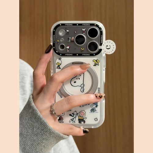 可爱史努比支点壳适用于苹果18promax手机壳iphone17pro保护套16/15新款17pm/360度可旋转支架官全包防摔超火