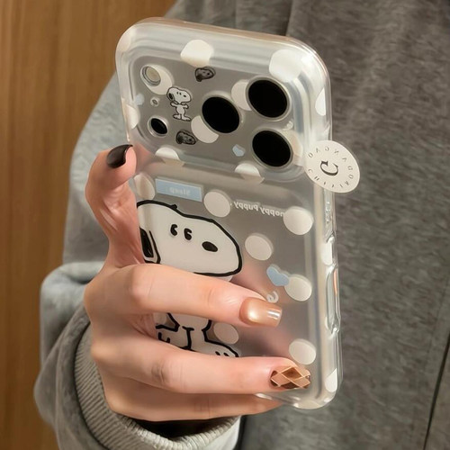 韩系ins风可爱银底波点英文史努比适用于iphone18pro手机壳苹果17promax保护套17pm简约16/15新款超好看外壳